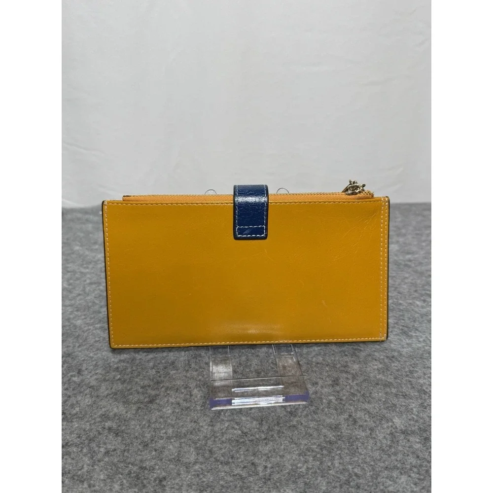 Bostanten Yellow And Blue Smooth Leather Wallet 12 Cards, 2 Zips,‎ Bill Pocket